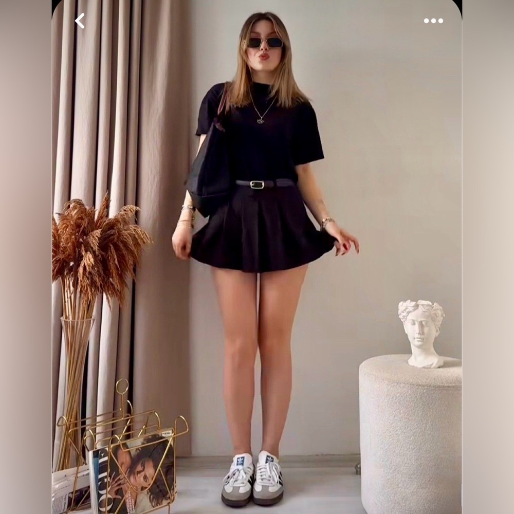 adidas Black Pleated Skater Skirt with Trefoil - Picture 2 of 4